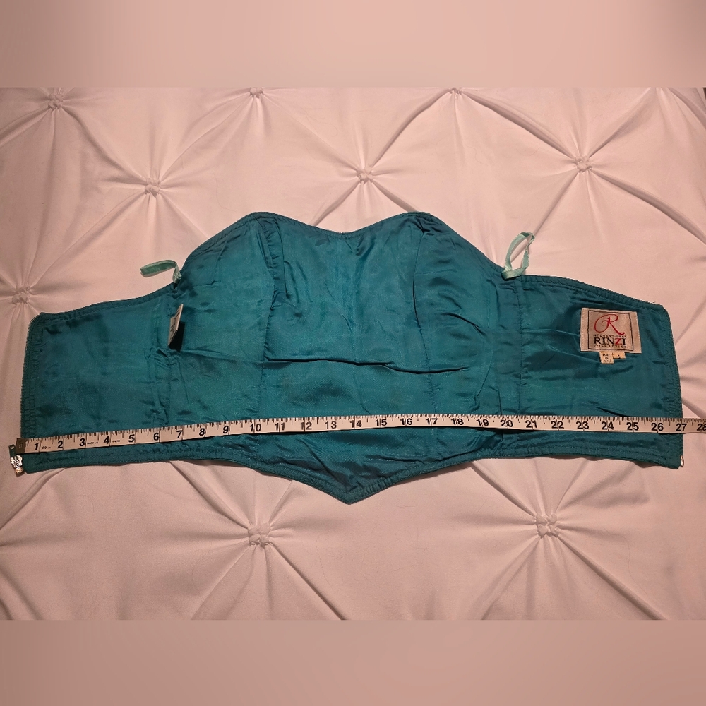 International Rinzi Vintage Teal Leather 2 Piece Strapless Dress - Picture 6 of 11